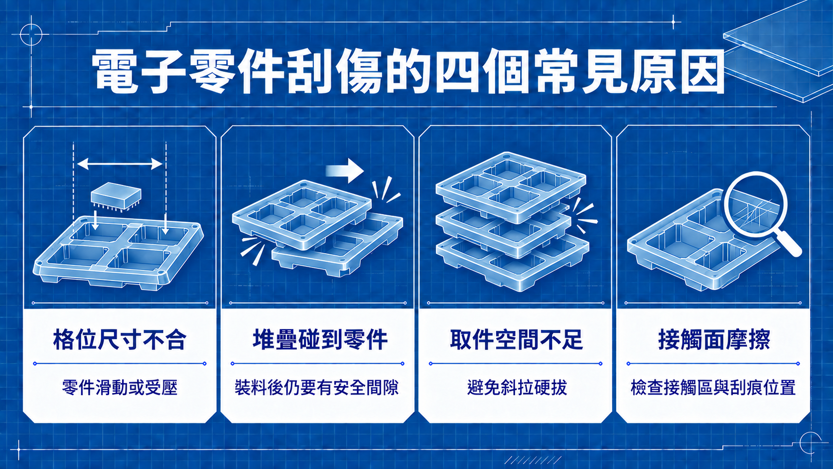 電子零件在 Tray 中刮傷的四個常見原因圖